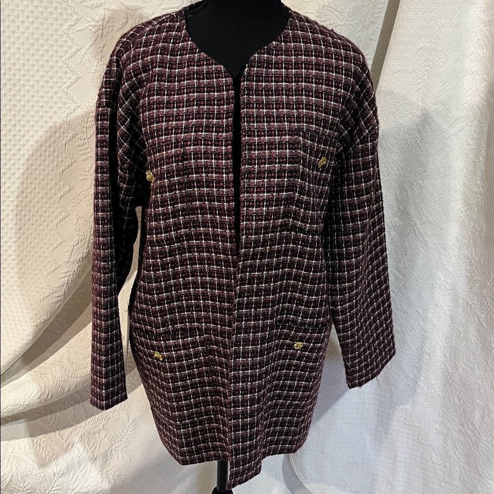 Pomander Place Gigi plum multi tweed jacket blazer, size medium, NWT